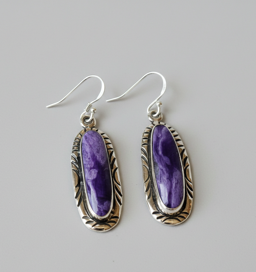 Purple Spiney Oyster Dangle Earrings