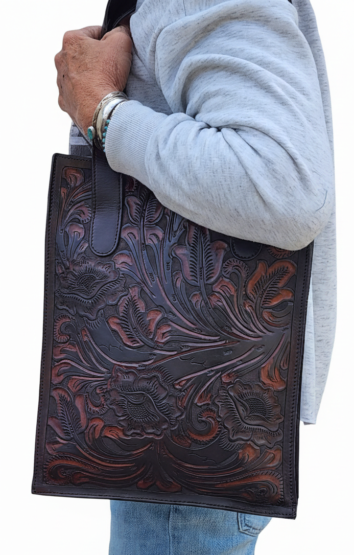 Tooled Leather Shoulder Handbag