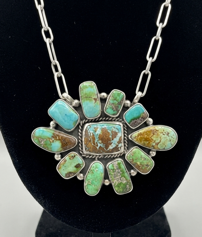 Kingman Turquoise Cluster Necklace
