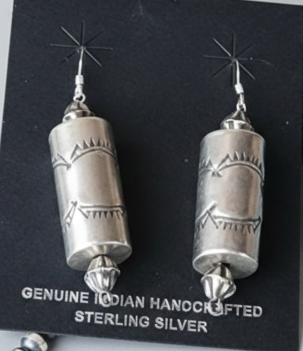 Sterling Silver Stamped Barrel Earrings