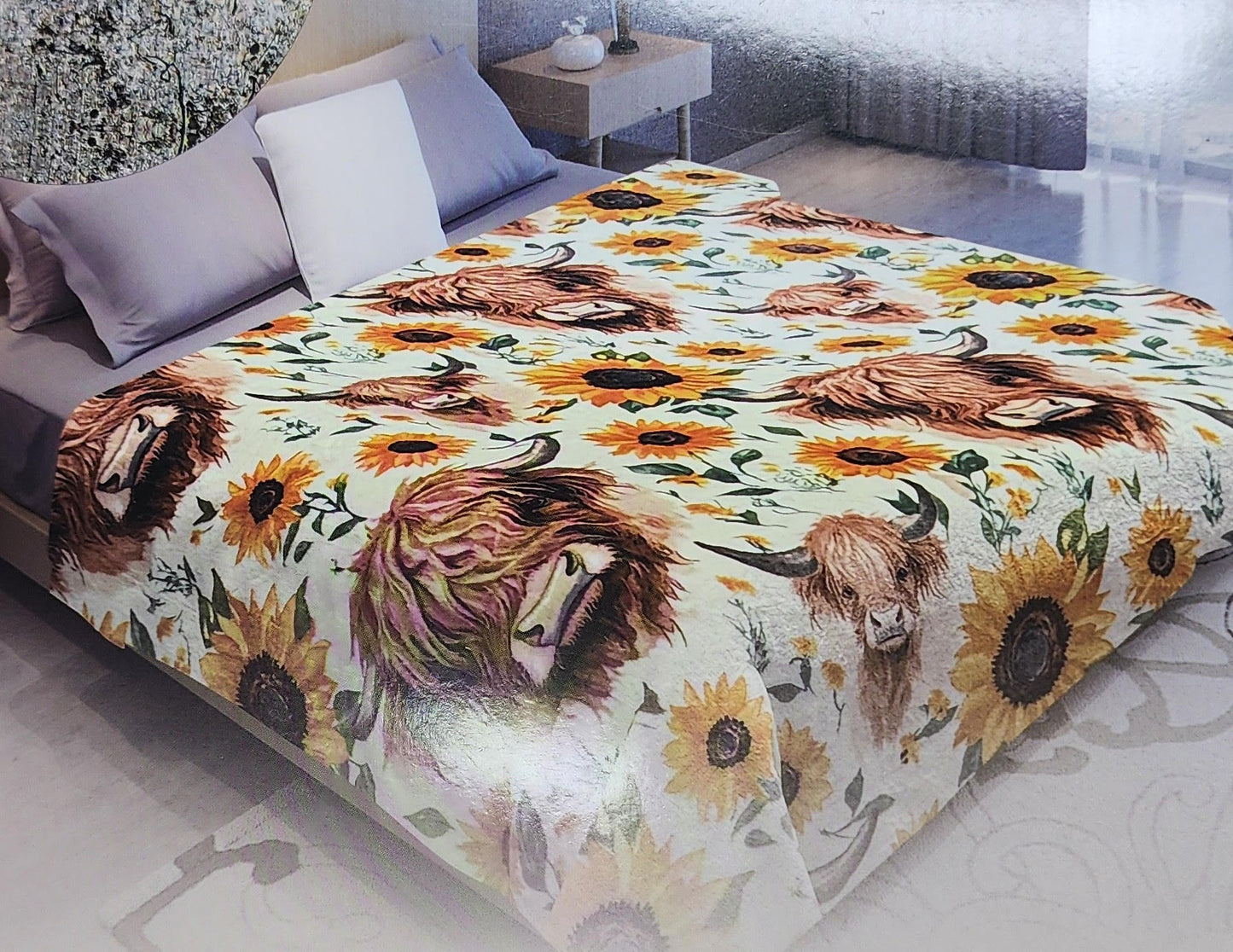 Highland Cows and Sunflower Blanket