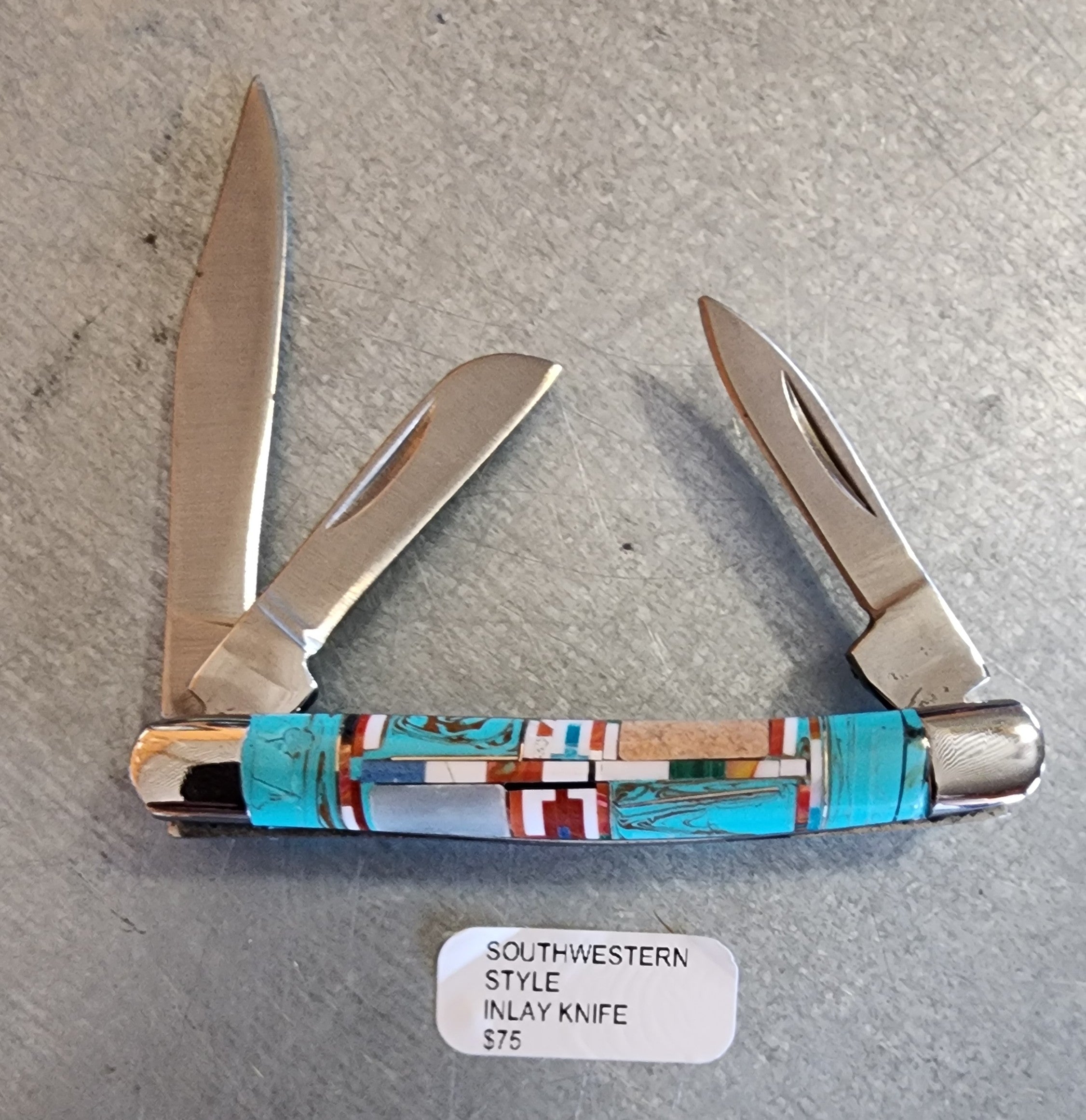 Southwestern Style Multi-Blade Mosaic Inlay Pocket Knife