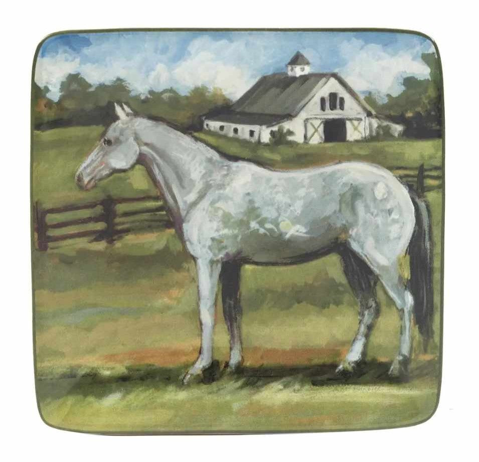 6" Ceramic Plate White Horse