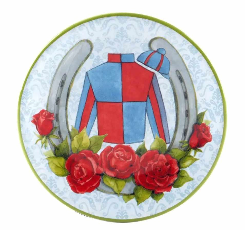 6" Ceramic Plate light blue red