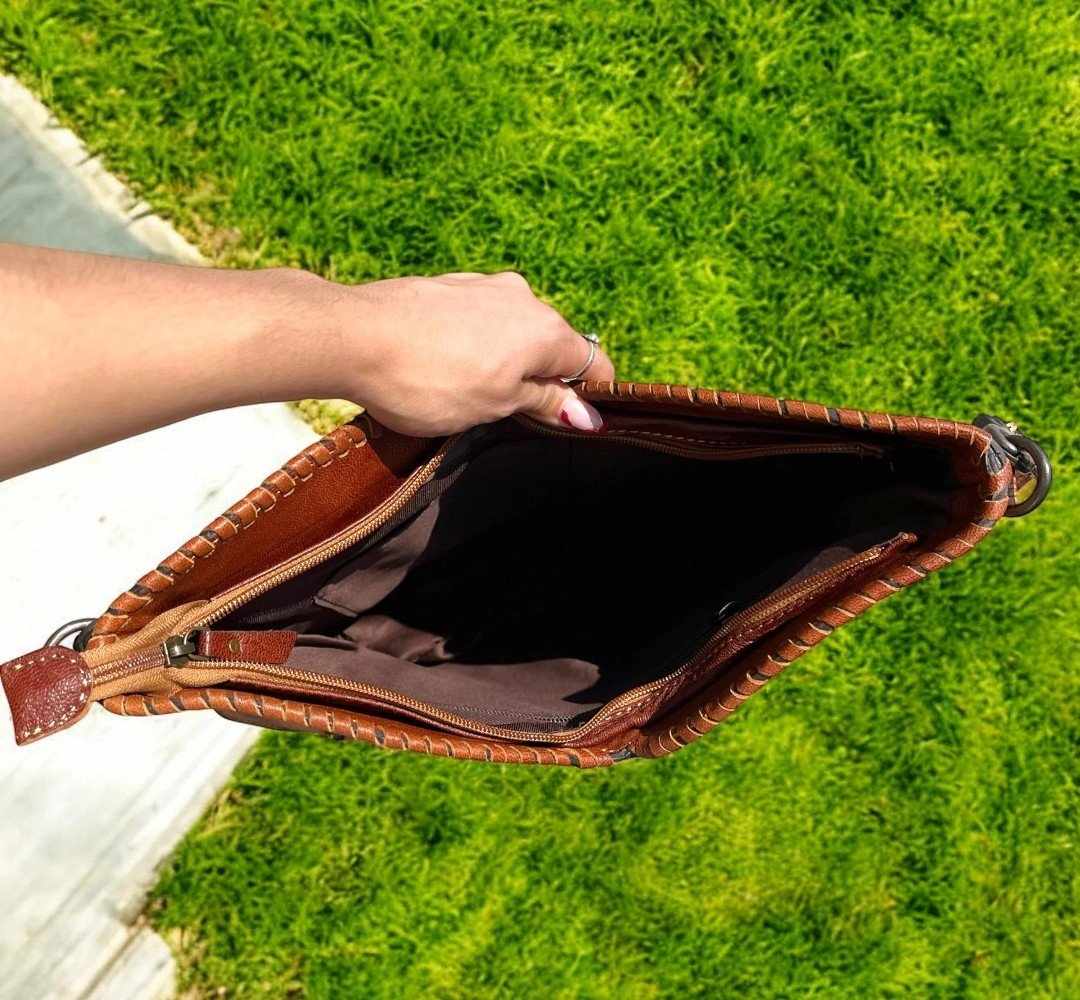 Tooled Leather Cross Body Bag