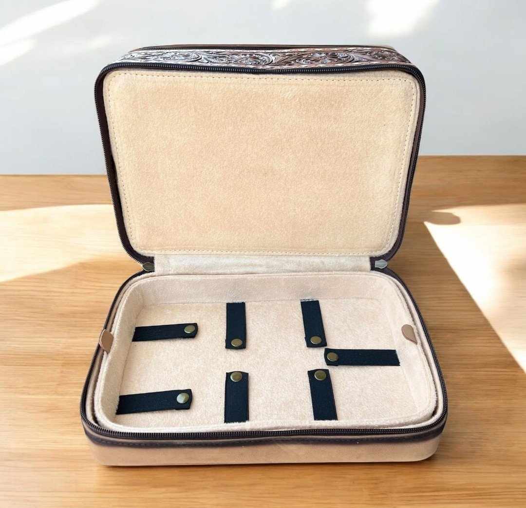 Genuine Cowhide Jewelry Case Brown/Black