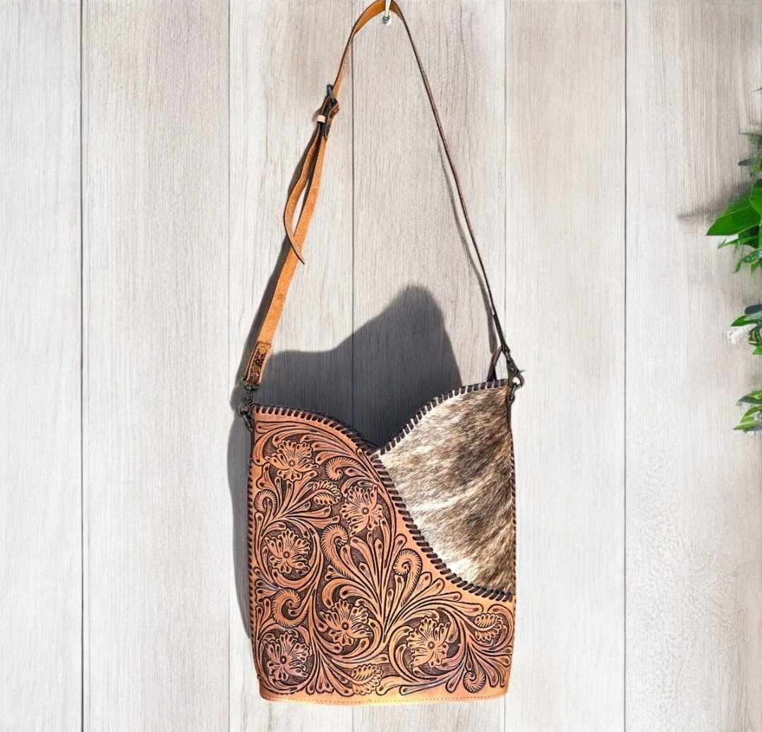 Tooled Leather Cross Body Bag