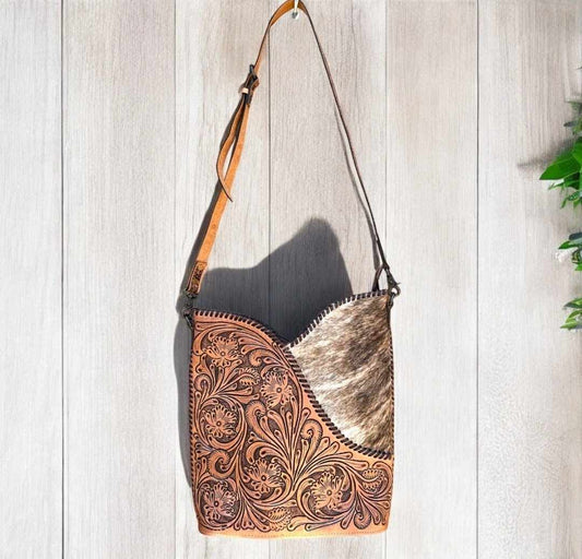 Tooled Leather Cross Body Bag