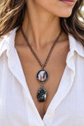 Copper Chiefs Head Pendant with Hanging Stone – western necklace