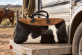 Tooled Leather and Cowhide Duffle Bag
