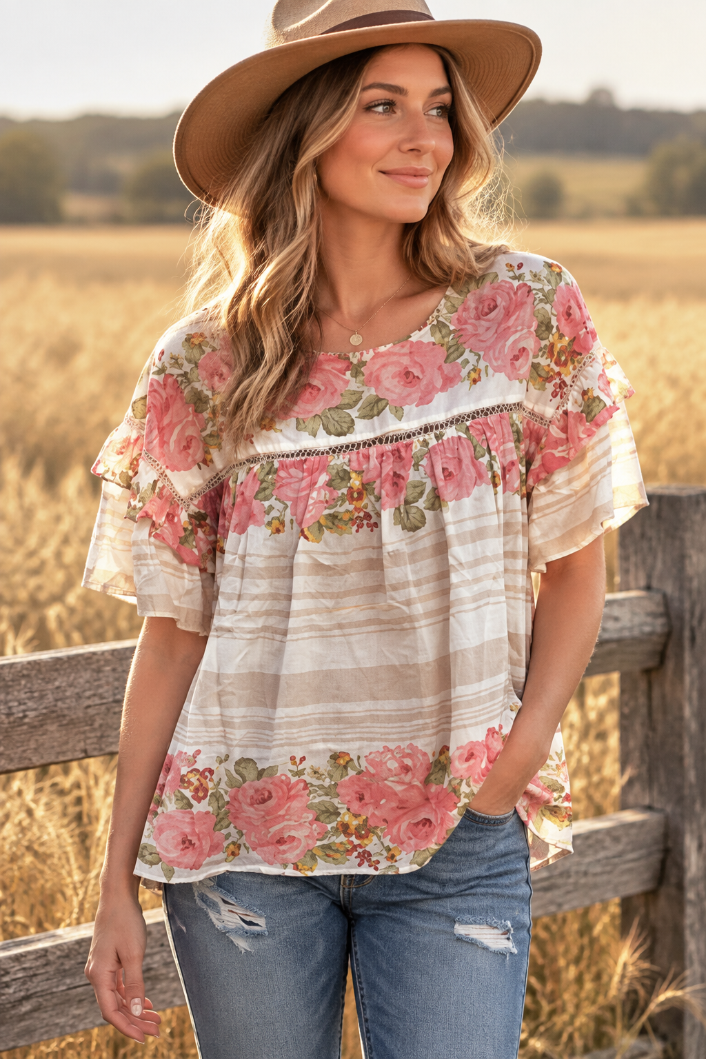 Easel Flutter Sleeve Blouse