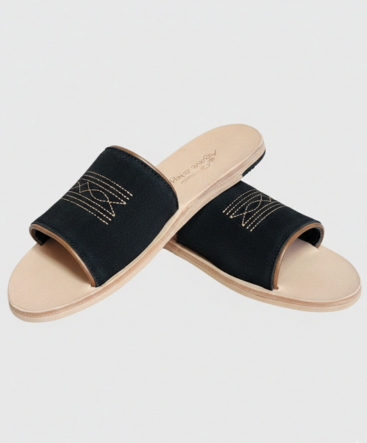 Suede Boot Stitch Leather Slide