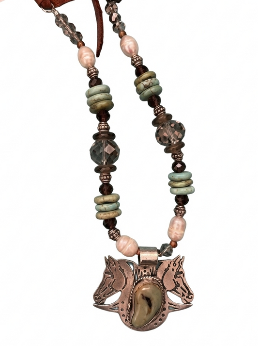 Rare Bird Double Horse Head Necklace with Turquoise