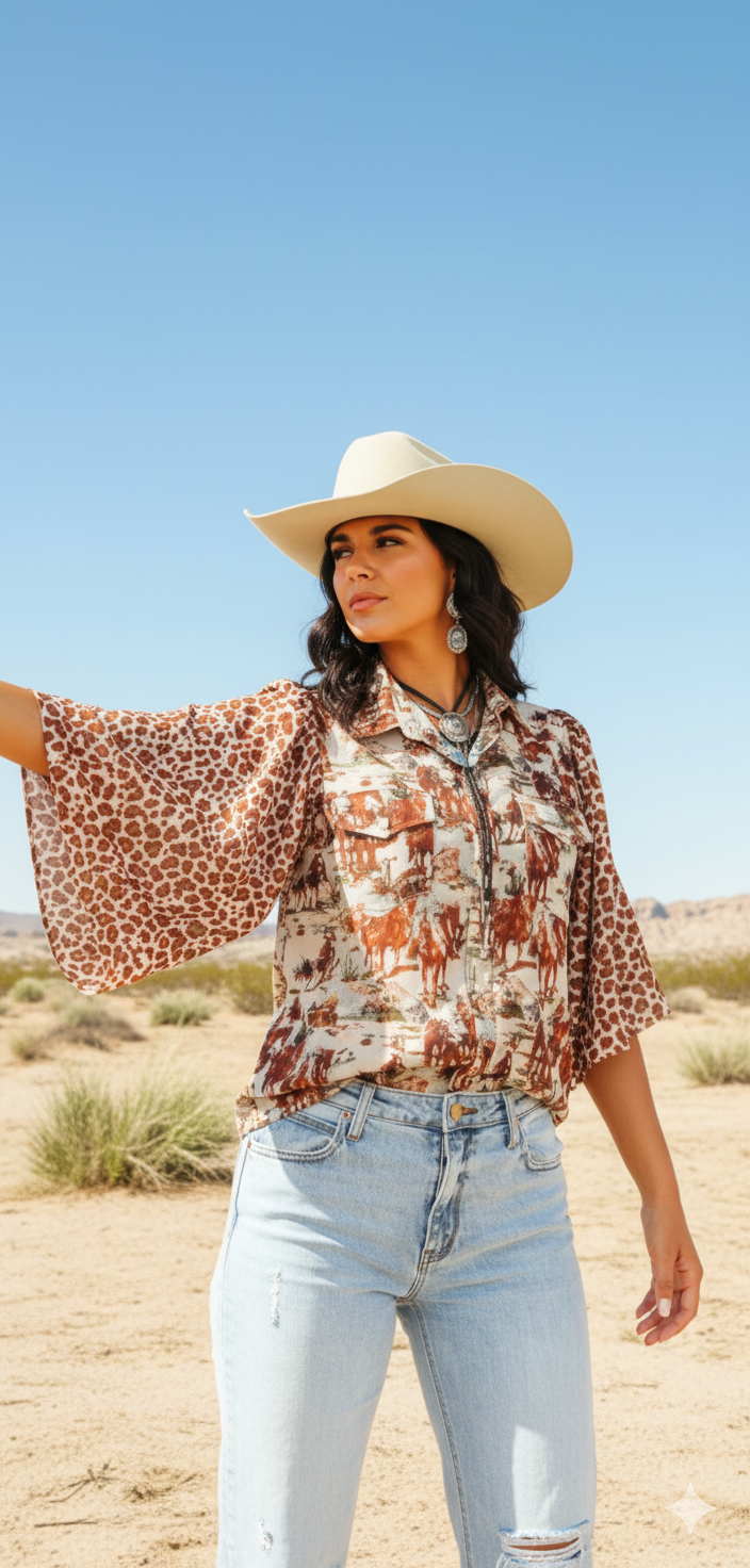 Western Spirit Bell Sleeve Blouse