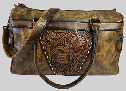 Leather Duffle with Tooled Leather Accent