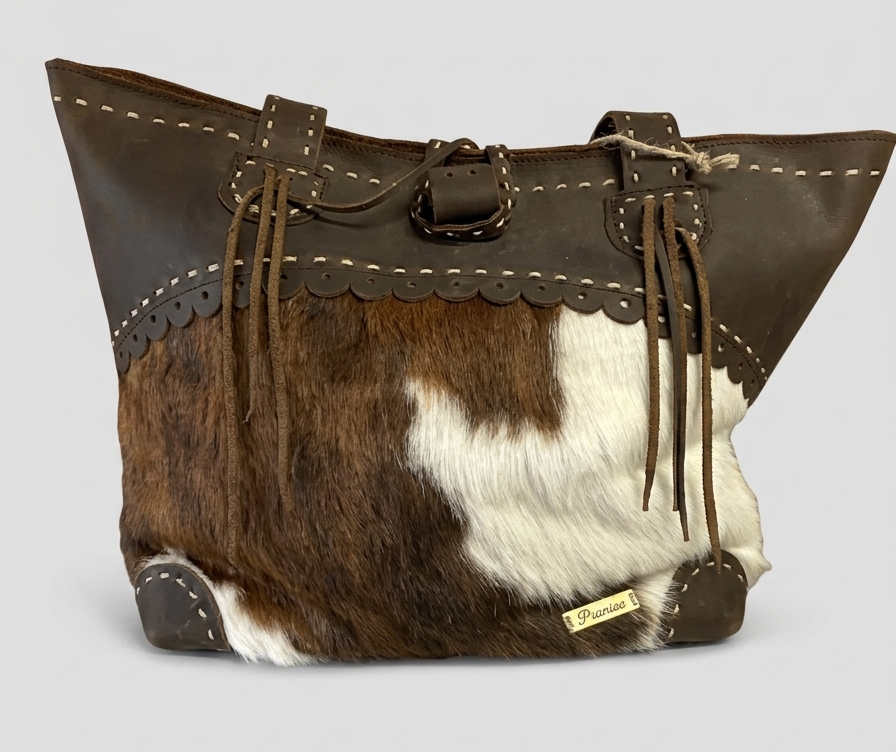 Pranee Brown and White Cowhide Purse