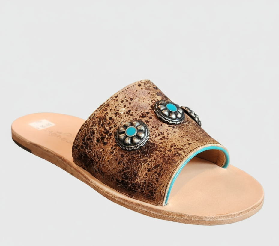 Vintage Chocolate Leather Slides