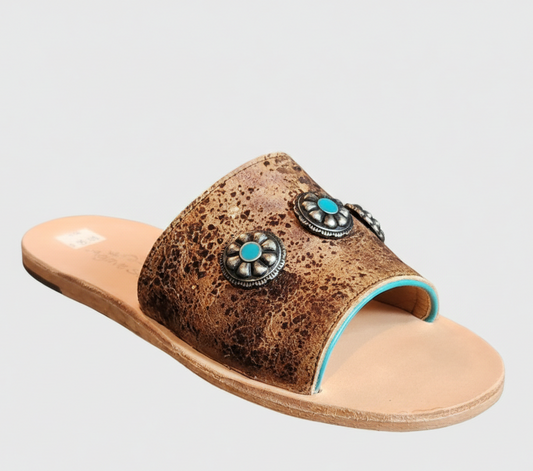 Vintage Chocolate Leather Slides