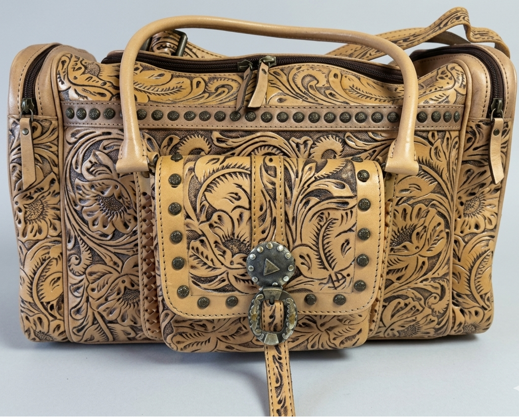 Tooled Leather Duffle Bag
