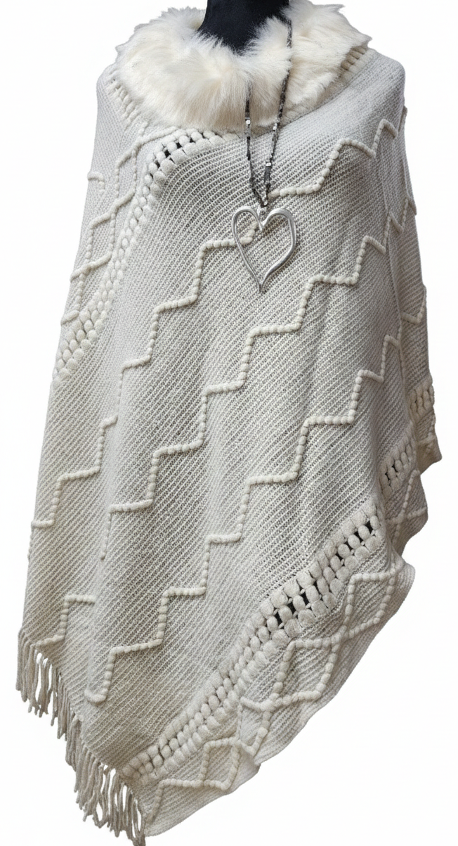 Faux Fur Collared Shawl