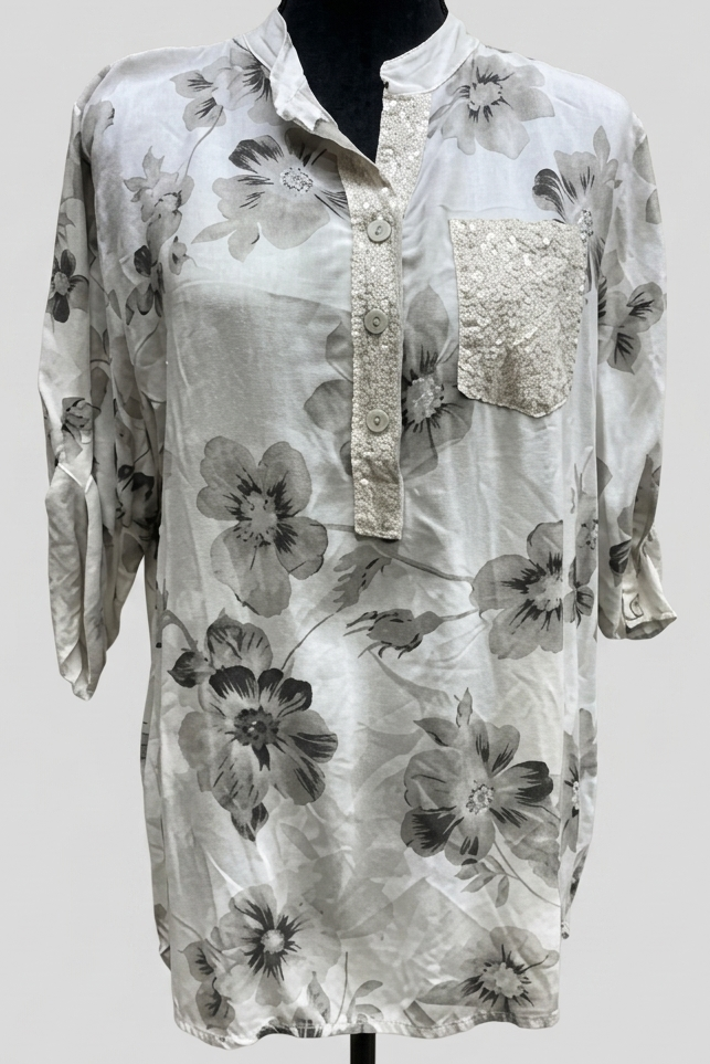 Grey and Black Floral Blouse