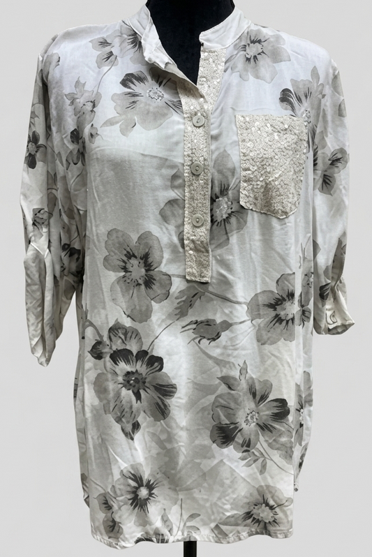 Grey and Black Floral Blouse