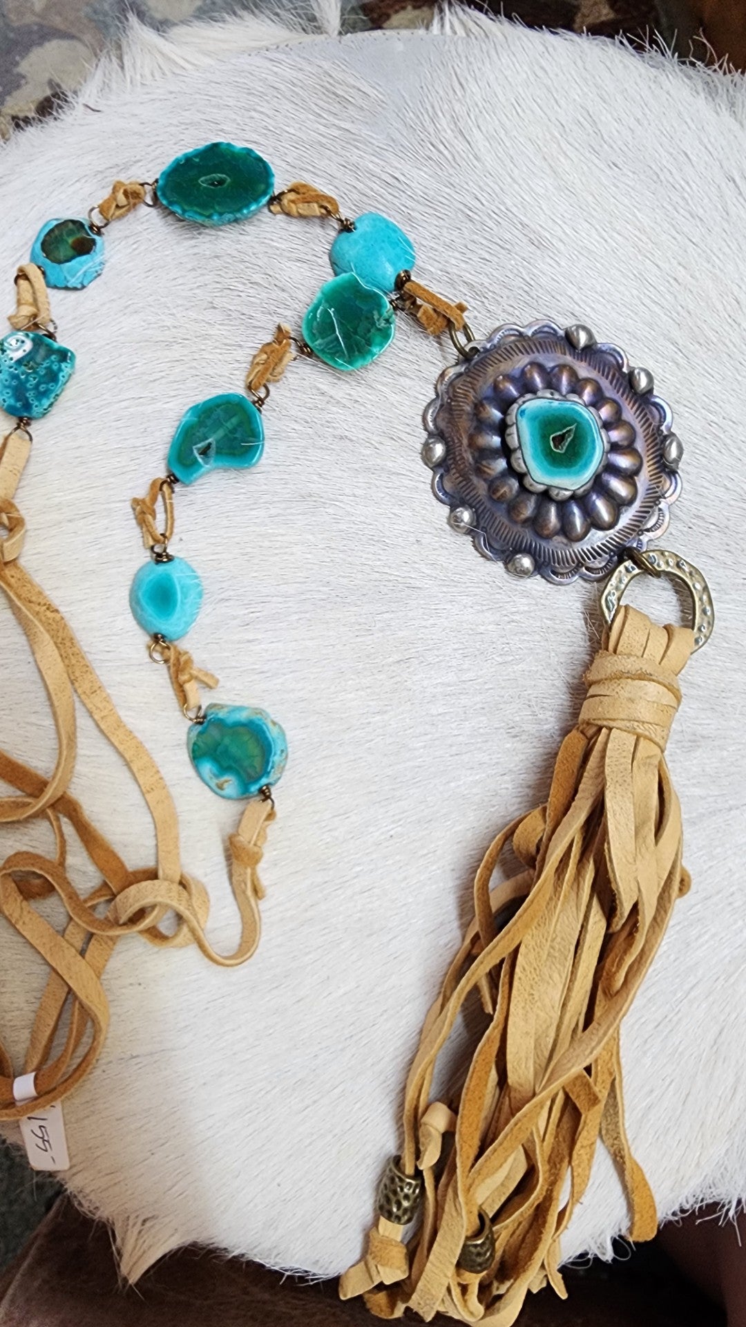 Concho Necklace with Green Stones