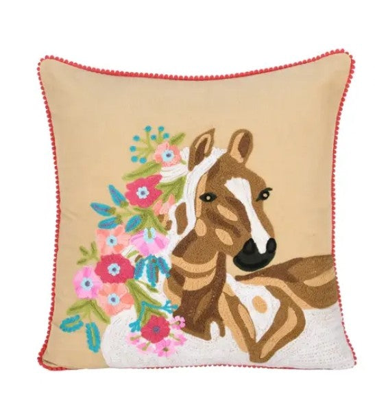 Embroidered Horse Throw Pillow