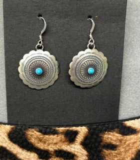 Sterling Silver & Turquoise Disk Earrings