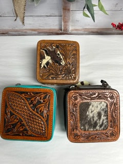 Square Tooled Leather Jewelry Box