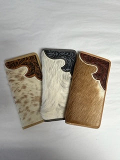 Tooled Leather and Hair Wallet