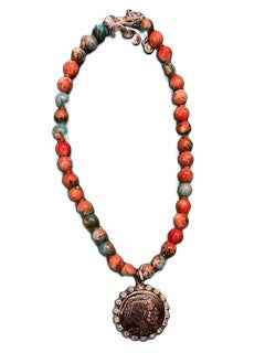 Orange Jasper and Indian Head Necklace