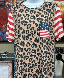 Leopard Print T-Shirt with American Flag Accents
