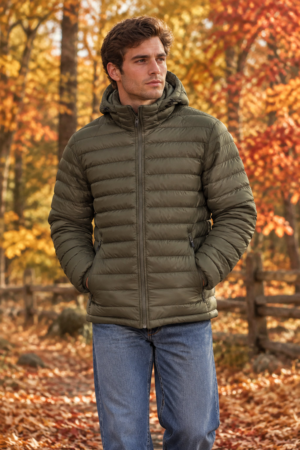 Rodeo olive green puffer jacket. Cancel carry pocket.