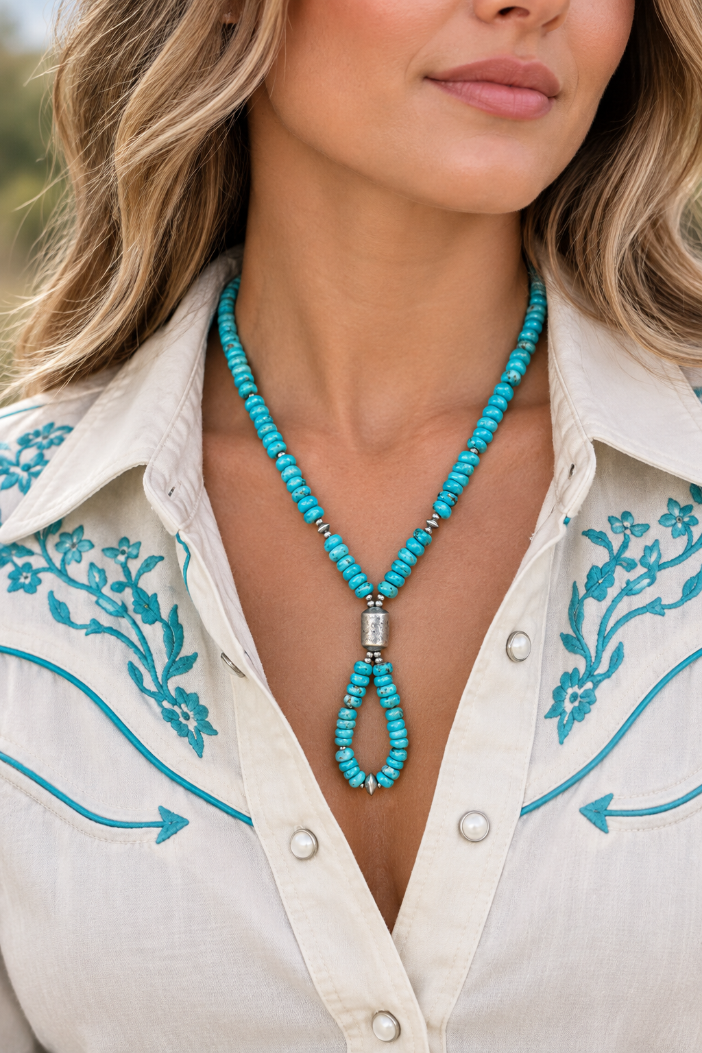 Turquoise and Sterling Silver Lariat Necklace