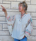 Easel Embroidered Dolman Sleeve Blouse