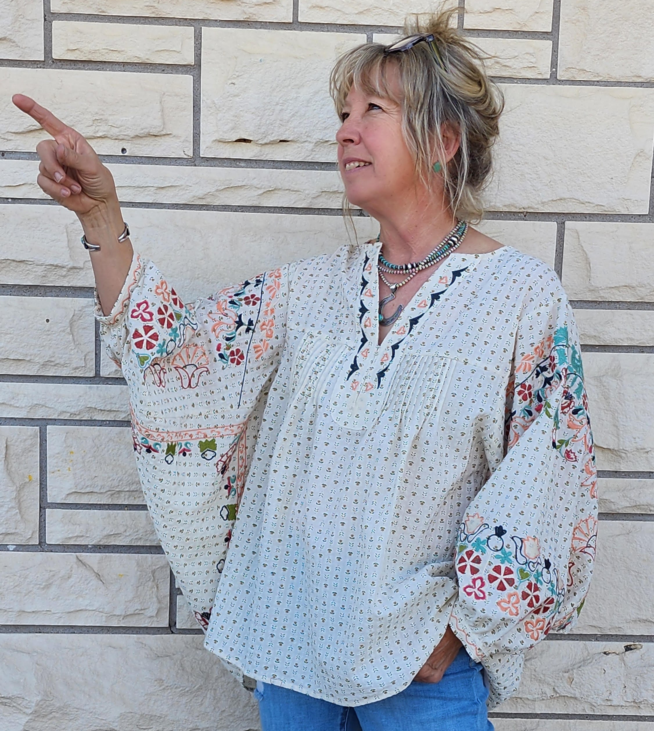 Easel Embroidered Dolman Sleeve Blouse