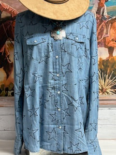 Chambray Long Sleeve Pearl Snap