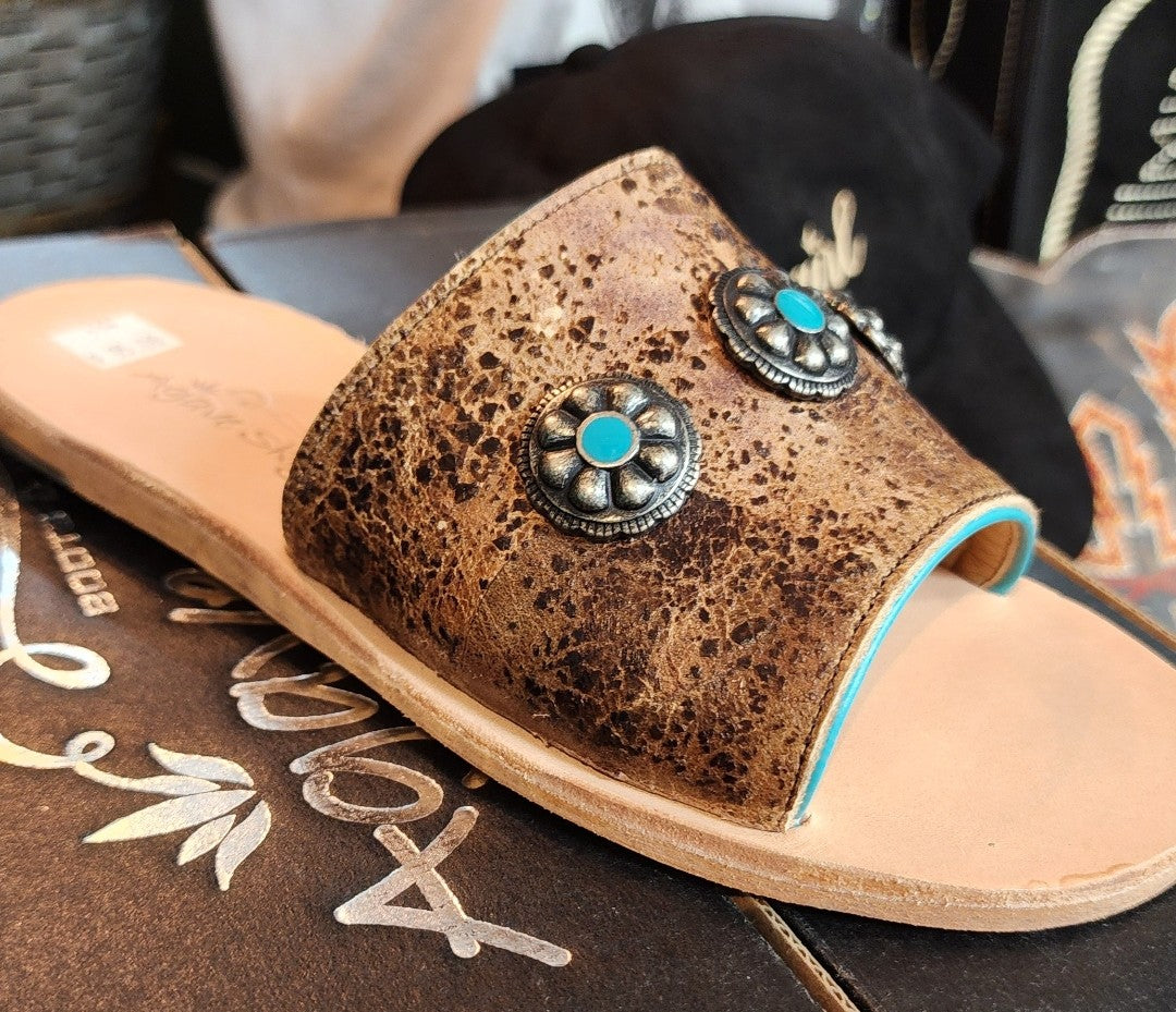 Vintage Chocolate Leather Slides