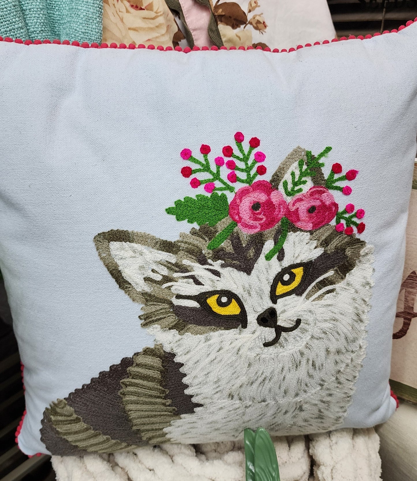 Embroidered Cat Pillow