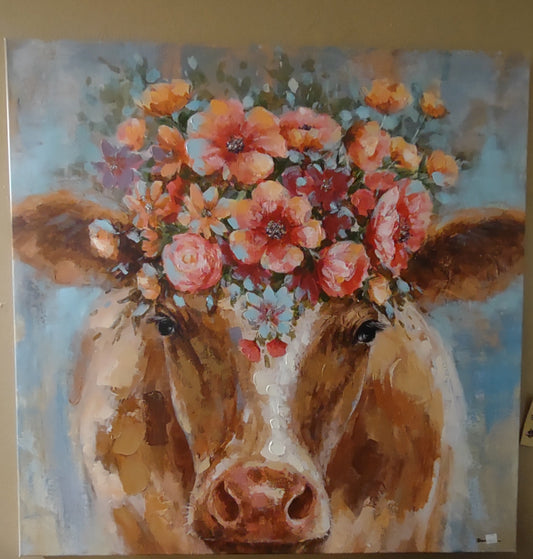 Floral Cow Painting