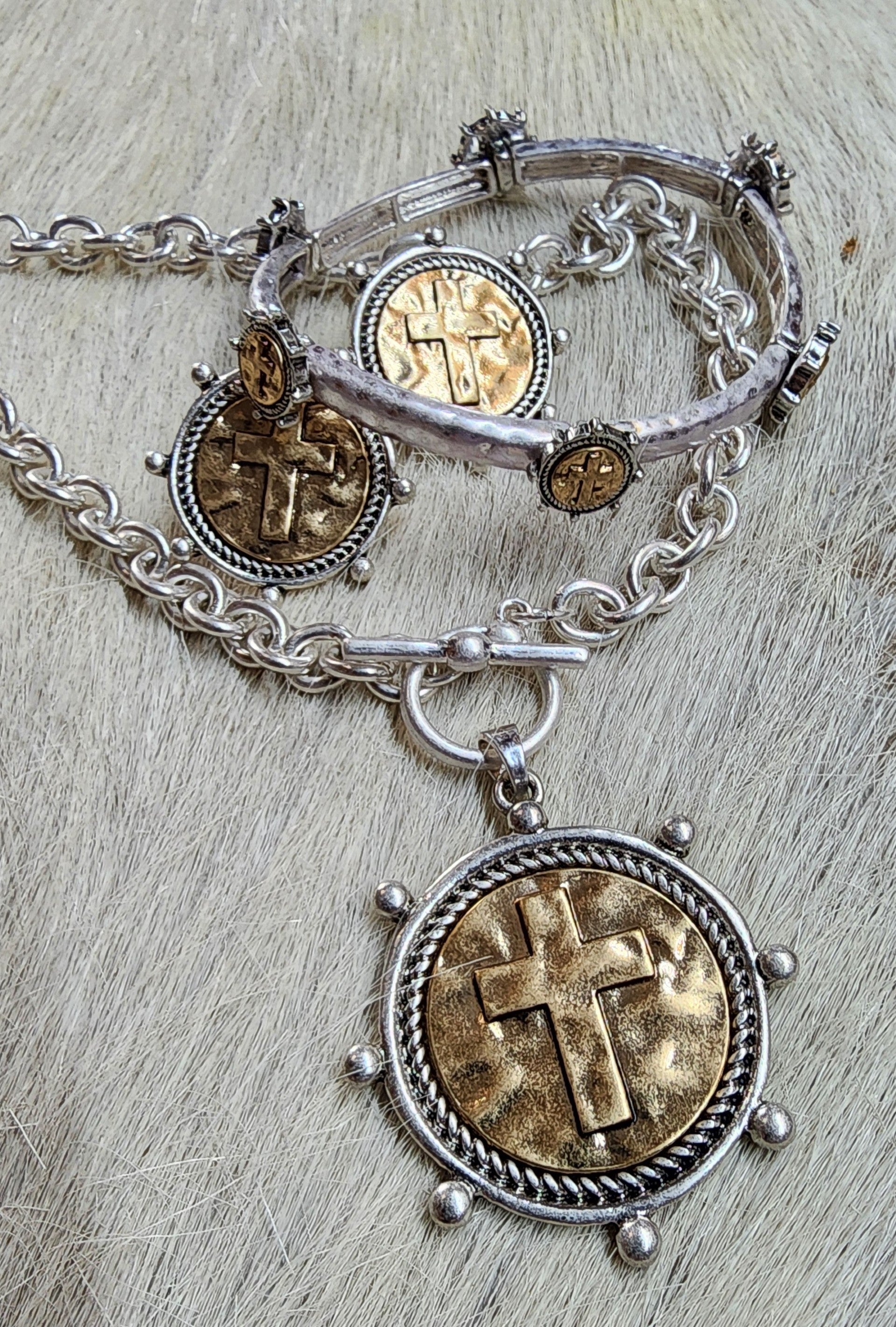 Silver and Gold Cross Bracelet