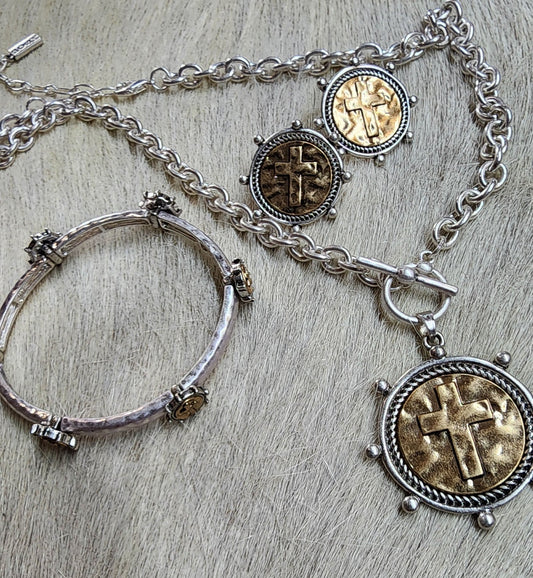 Silver and Gold Cross Earrings