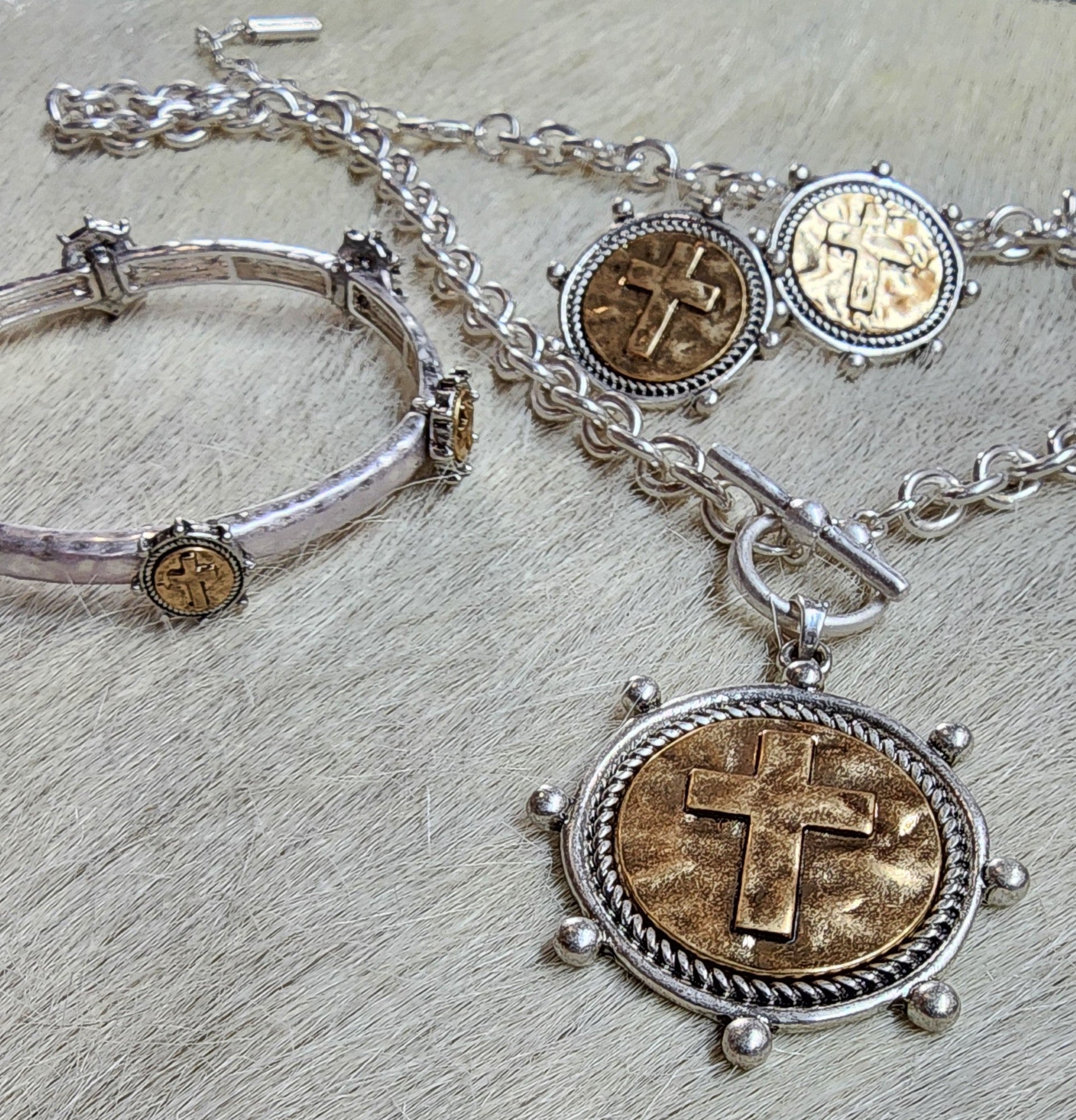Silver and Gold Cross Necklace