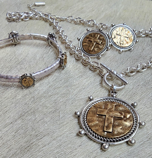 Silver and Gold Cross Necklace
