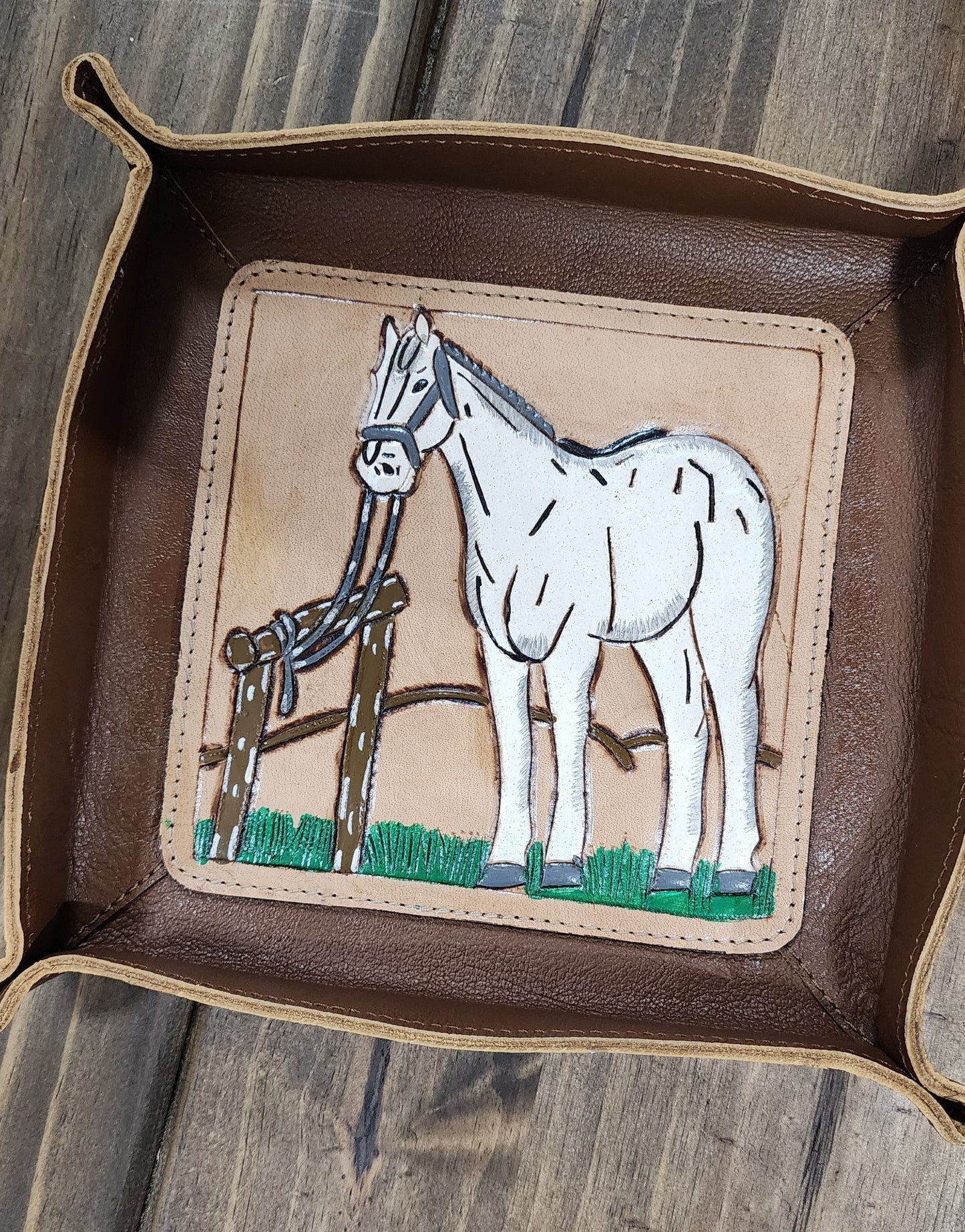 Tooled Horse Leather Tray