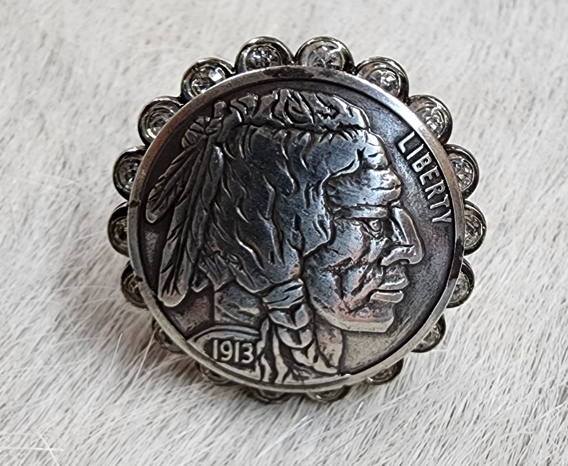 Indian Head with Crystals Ring