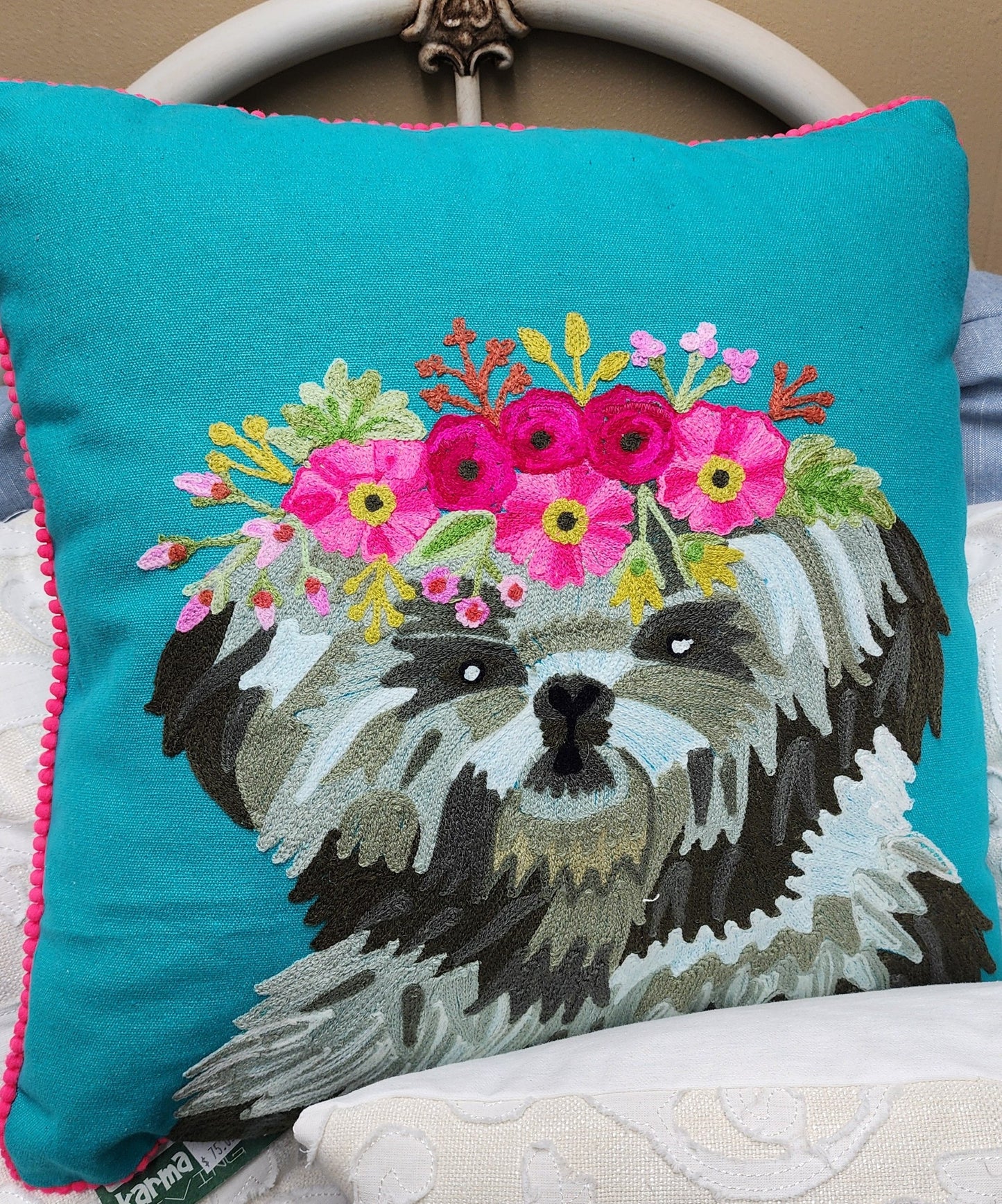 Embroidered Little Dog Throw Pillow