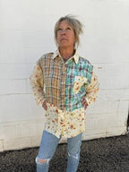 Long Sleeved Plaid and Flowers Blouse