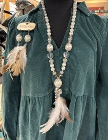 Rare Bird Pearl Necklace and Earrings with Feather Accents